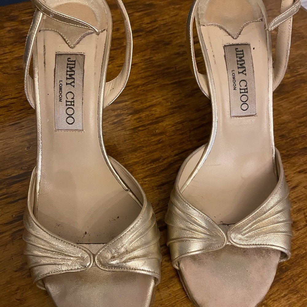 Jimmy Choo Gold King Ruched Slingback sandal heels
